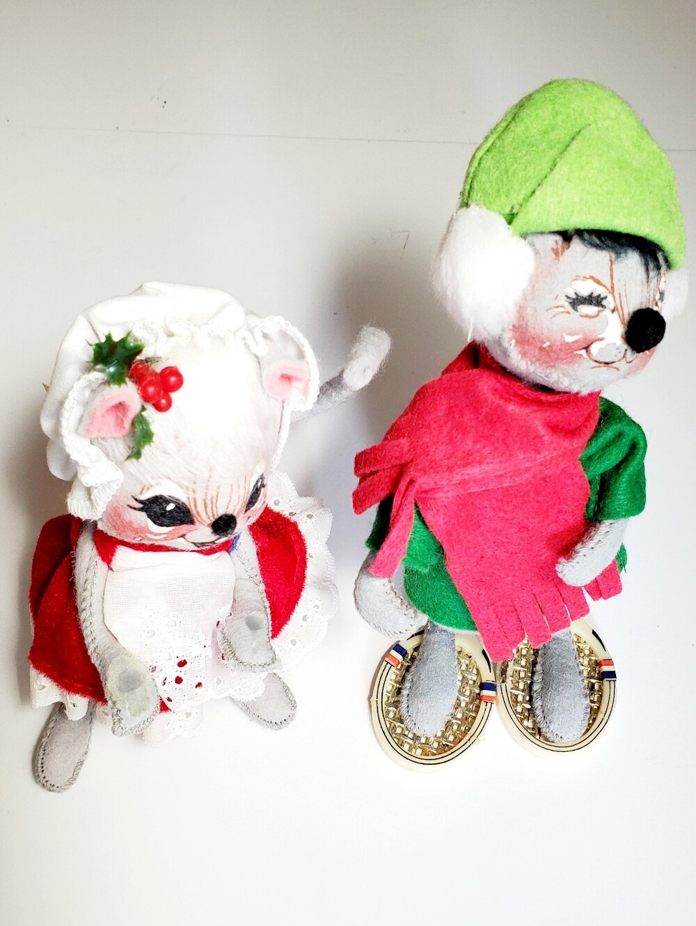 Vintage Annalee Collectibles "Mrs Claus Mouse" 96' and "Elf on Snow Shoes" Mouse